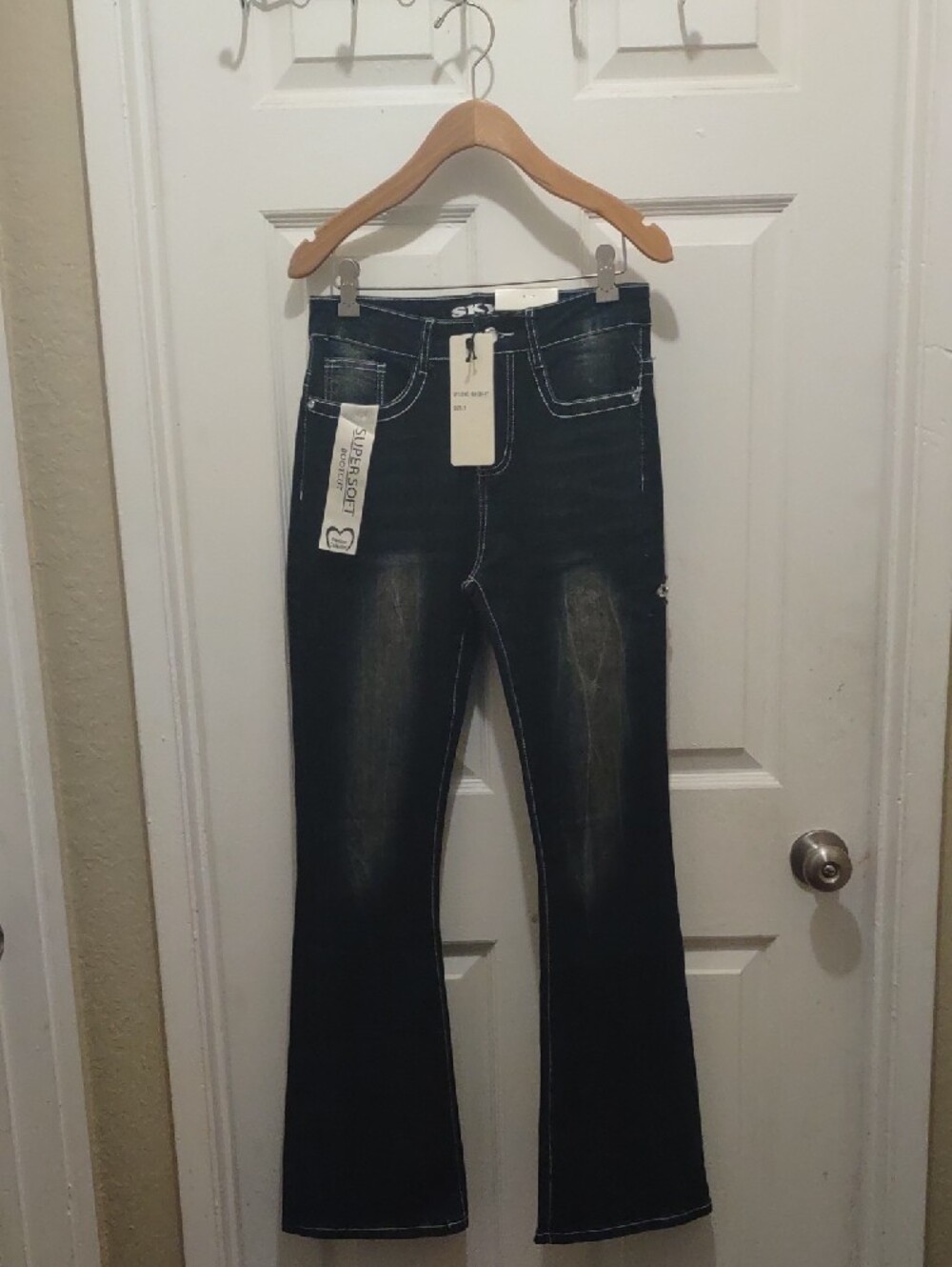Sky Black Flare Jeans with Silver Cross Embellishments Size 5 New - Picture 4 of 8